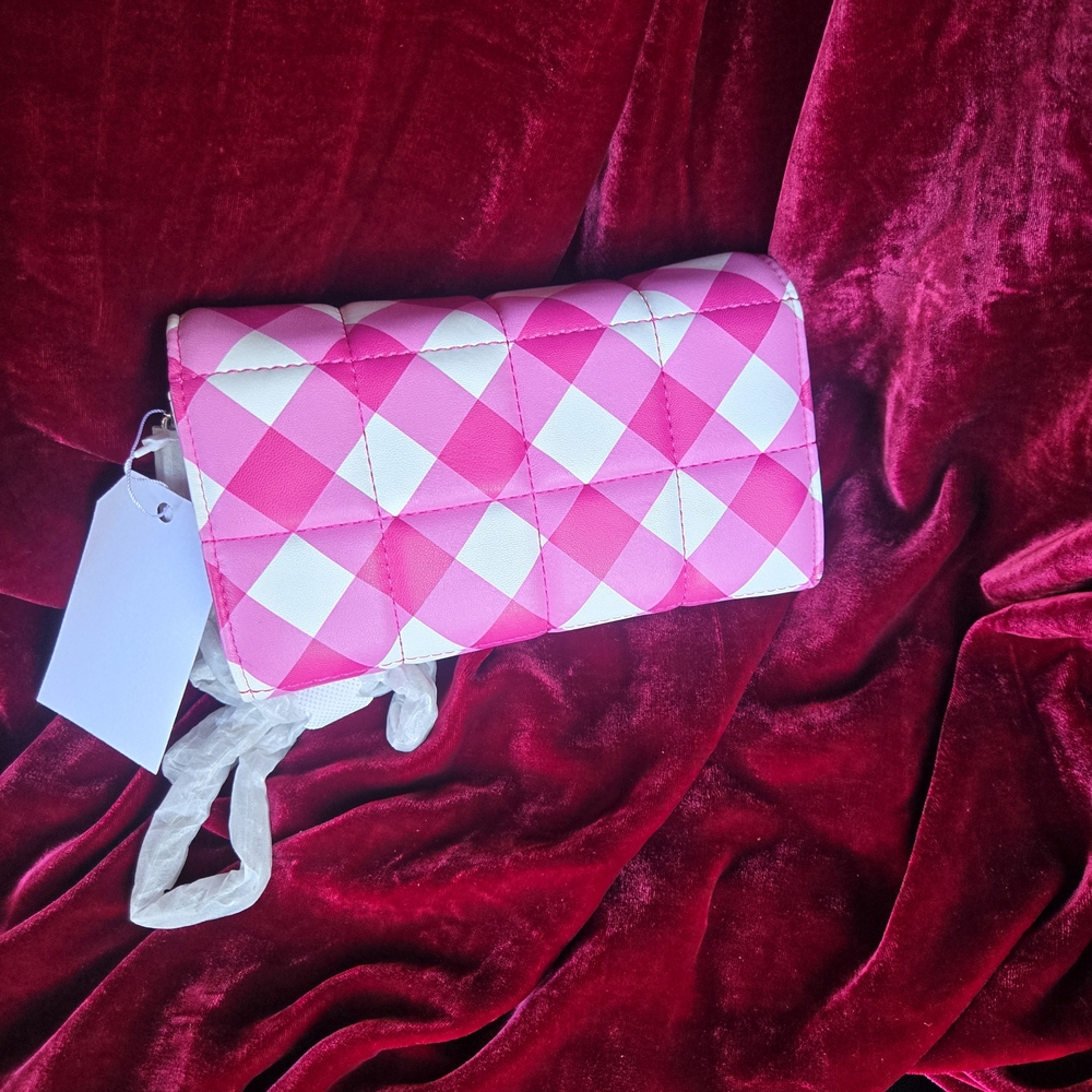 House of Want Fuchsia Gingham Wallet Crossbody Vegan NWT - Picture 6 of 11